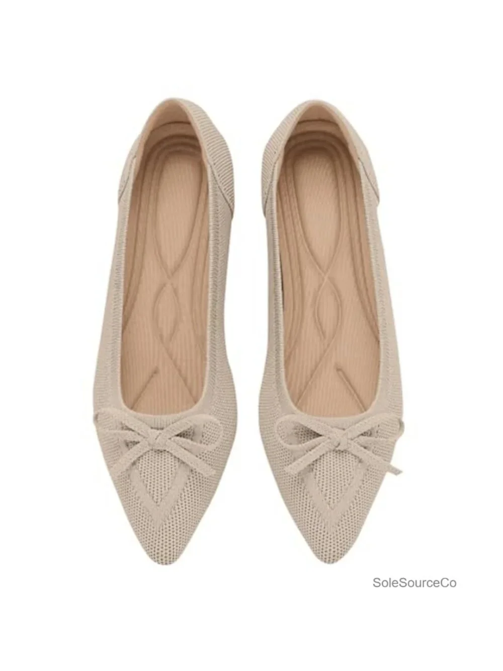 Women's Pointed Toe Bow Knit Ballet Flats, Lightweight Mesh Slip On Dressy Work